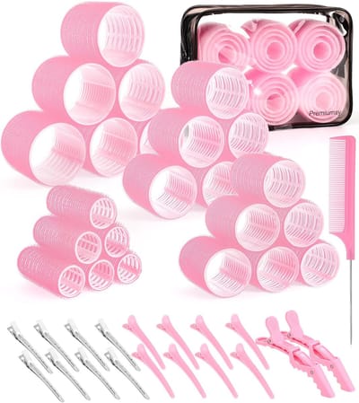 Premiumsy Haarrollers Set XXL - Krulspelden - 43 Delig - Heatless Curls - Haar Rollers Zelfklevend - Krullen zonder Hitte - Roze - Incl. Haarklemmen en Kam