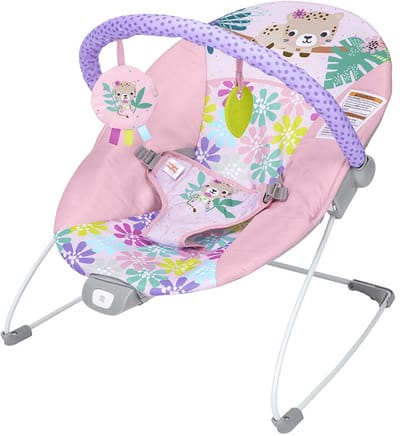 BRIGHT STARTS Baby Bouncer met vibraties Wildflowers Wonders, 3-punts harnas, 2 speeltjes inbegrepen, vanaf de geboorte