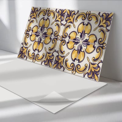 Wallfluent Vinyl Wandpaneel - Patroon met bloemmotieven Zelfklevend Muurpaneel - 120 cm x 60 cm - Geel Vinyl Wandpaneel - 1 stuk - Rechthoekig Wandbekleding Vinyl - Texturen Wandpaneel - Vinyl Wandbekleding - Wandpaneel Keuken en Badkamer