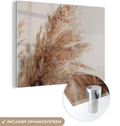 MuchoWow® Glasschilderij 40x30 cm - Schilderij acrylglas - Gras - Planten - Natuur - Pampasgras - Foto op glas - Schilderijen