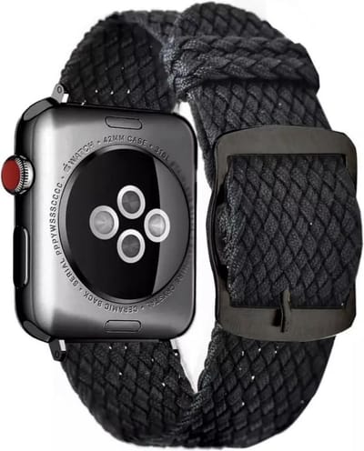 Geweven Nylon Horlogeband - Zwartkleurige Details - Geschikt voor Apple Watch Series - 42/44mm