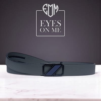 Donkergrijze Topgrain leren riem zonder gaatjes met automatische gesp voor heren (Model 8021-BL)