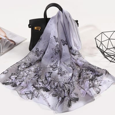 Foulard en mousseline, Châle long imprimé papillons pour femmes 155-45CM