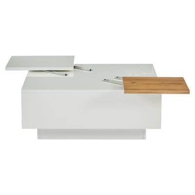 Vierkante salontafel - Moderne salontafel - Verschuifbaar blad - 4 lades - Max 30 kg - Woonkamer - 75x75x33,5 cm - Wit hoogglans