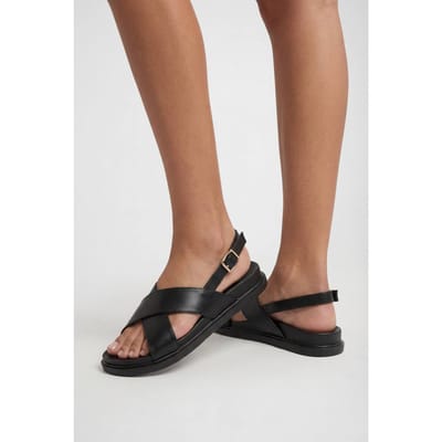 boohoo Dames Plateau Sandalen Met Gekruiste Bandjes En Gesp | Zwart | Maat: 39