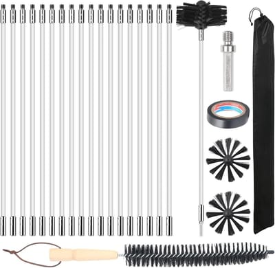 Core® Schoorsteenveegset - Schoorsteen Borstel Met 15 Flexibele Stangen van 410 mm – Wit/Zwart - ‎42cm x 10cm x 10cm