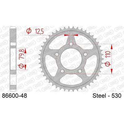 Stalen motortandwiel achteraan Afam 530 48 dents