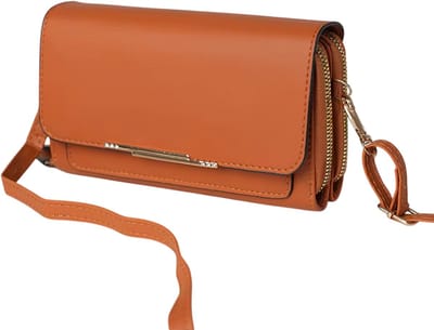 Dames Lange Portemonnee Crossbody Tas - Grote Capaciteit Clutch met Dubbele Rits, Schoudertas voor Mobiele Telefoon en Kaarten - Bruin