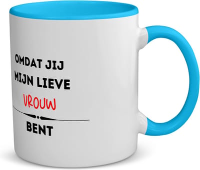 Akyol - omdat jij mijn lieve vrouw bent koffiemok - theemok - blauw - Vriend/vriendin - de liefste vrouw - valentijnsdag - verjaardag - cadeautje voor vriendin - kado - geschenk - 350 ML inhoud
