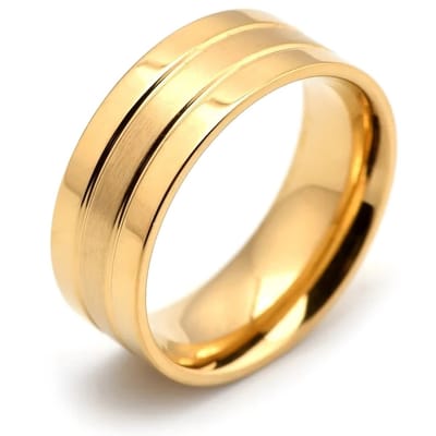 Ring Heren Goud Kleurig met Dubbele Streep - Staal - Ringen Mannen - Papa Cadeau Voor Mannen - Vaderdag