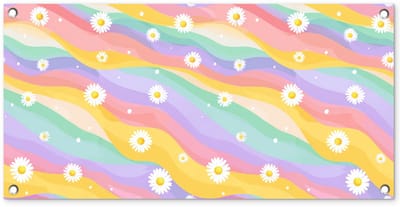 Tuinposter 80x40 cm - Tuindecoratie Madeliefjes - Kleurrijk - Pastel - Vrolijk - Poster voor in de tuin - Buiten decoratie - Schutting tuinschilderij - Tuindoek muurdecoratie - Wanddecoratie balkondoek