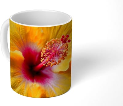 Mok - Koffiemok - Geel - Hibiscus - Tropisch - Mokken - 350 ML - Beker - Koffiemokken - Theemok