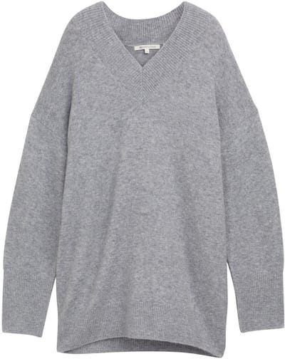 Tom Tailor Denim - Gebreide trui in lange stijl met V-hals - Maat M - Cement Grey Mélange