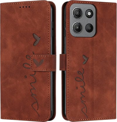 Coverup Hoesje - Geschikt voor Motorola Moto G15 / G17 (Power) Hoesje - Coverup Smile Book Case - Bruin
