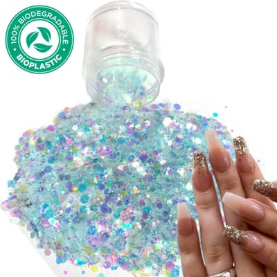 Chunky Glitters (Lichtblauw) [Volume 8g - Festival Glitter Outfit Nagel Decoratie Versiering - Manicure Kunstnagels Nepnagels Acryl Nagels - Kinderen Volwassenen Dames Glitters]