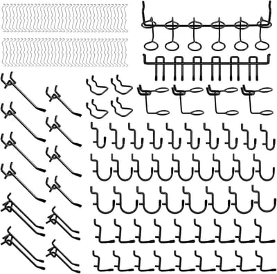 176 Stuks Pegboard Haken Set - Extra Dikke Zwarte Heavy Duty Wandhaken voor Muur Organizer en Garage Gereedschap