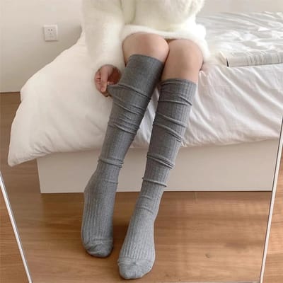 Nieuwe JK kniehoge sokken Dunne lange gestapelde sokken Dames Hoge effen kleur Patchwork sok Japanse Hoge elasticiteit Kousen One Size gray