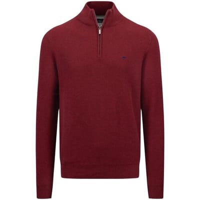 Fynch-Hatton Trui Troyer Zip Uni Color Structure Ruby Red / male