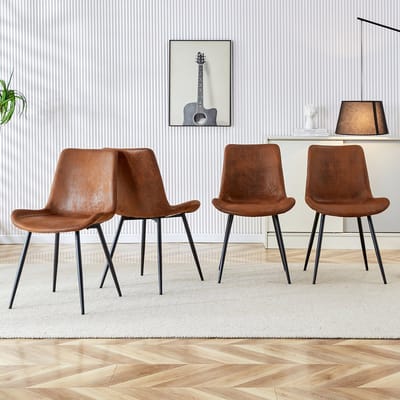 Wishdor - Eetkamerstoelen - Ademende Stoffen Bekleding En Ergonomische Rugleuning - Modern Ontwerp - Voor Eethoek Of Werkruimte - Stof En Metaal - Bruin Met Zwart Onderstel - Brede Zitting En Antislip Stoelpoten