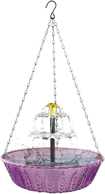 Hangend Vogelbad Op Zonne-energie - Weerbestendig Ontwerp Voor Buiten - 24 x 6.5 cm - Metalen Vogelbadbubbel Met ABS-bak - Geschikt Voor Patio Achtertuin Balkon Binnenplaats En Parktuin