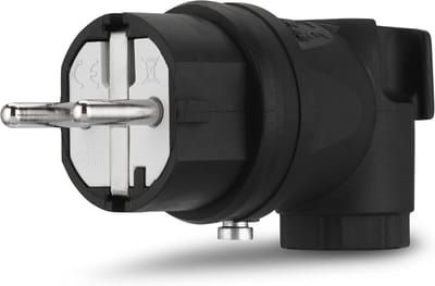 Hoekstekker geaard rubber IP44 230VAC 16A zwart 4,4 x 4,4 x 11,4 cm