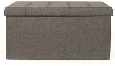 Home Deco - Poef/hocker Chique - opvouwbaar - stof - opbergbox - donkergrijs - polyester/mdf - 76 x 38 cm