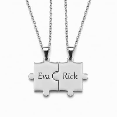 Ketting Set Grote Puzzelstukjes Zilver