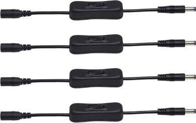 20cm Male naar Female On/Off Schakel Kabel voor LED en CCTV Beveiligingscamera's (4-Pack)