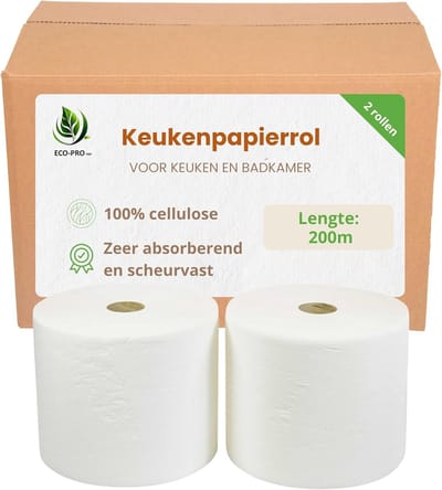 Extra Sterke Papieren Keukenrol van 200m - Zeer Absorberend en Scheurbestendig