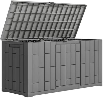 Rotan Opbergbox met Deksel - Afsluitbaar - Tuinkussenbox - Kussenbox 227 L - Tuinbox 106,5 x 43 x 54,5 cm - Weersbestendig - Waterdicht - Opbergruimte - UV-bestendig - Voor Buiten in de Tuin - Grijs