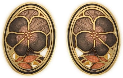 Behave Dames clip oorbellen goud-kleur met bruine bloemen
