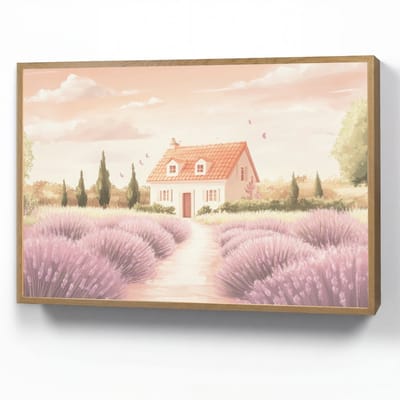 Wandlamp 90x60 cm - Oplaadbaar - Lavendelveld - Huis - Paars - Wandlampen binnen woonkamer - Slaapkamer lamp - Decoratieve nachtlamp - Vloerlamp draadloos