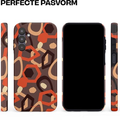 Casetastic hoesje geschikt voor Samsung Galaxy S25 - Dubbellaagse bescherming - Abstracte Retro Vormen - Fashion Case - Donkergrijs Terracotta Taupe