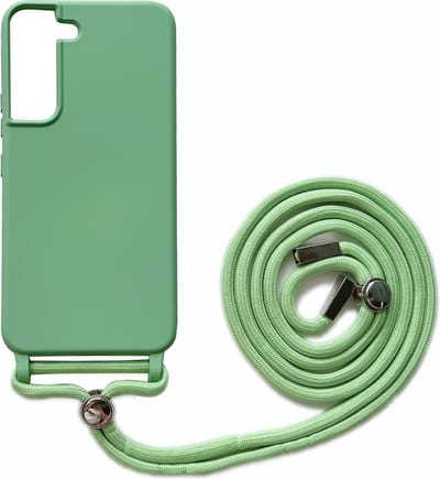 Casemania Hoesje Geschikt voor Samsung Galaxy S22 - Licht Groen - Siliconen Back Cover met Koord - Telefoonhoesje met Koord - Crossbody Lanyard Cord Case