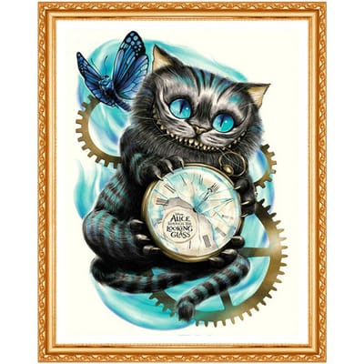 Peinture diamant 5D à faire soi-même,  horloge de chat de dessin animé , broderie 3D, point de croix, décor de peinture 20X30CM black