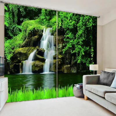 2 Panelen Bos Natuurlijk Landschap Bedrukt Dunne Gordijn voor Slaapkamer Woonkamer Keuken Raam Plafondhoog Raam Cortinas W60xH100(CM)x2pcs&Rod Pocket