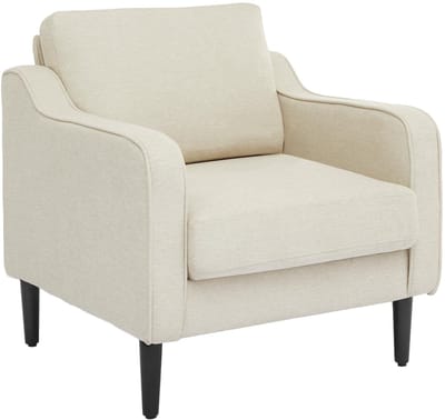 Linnen Eenzitsbank - Fauteuil Comfortabel met Armleuning en Kussen - Gestoffeerd Bank met Houten Poten - Sterk tot 130kg geschikt voor Woonkamer - Beige