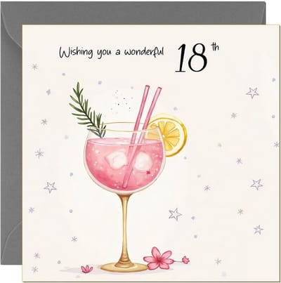 Verjaardagskaart 18 Jaar Vrouw of Meisje - Roze Cocktail Thema