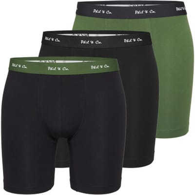 Phil & Co Boxershorts Heren Met Lange Pijpen Boxer Briefs 3-Pack Zwart / Groen - Maat M