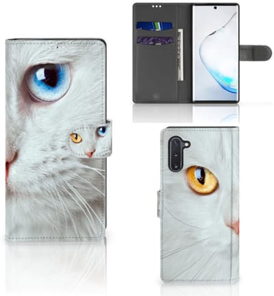 Samsung Galaxy Note 10 Telefoonhoesje met Pasjes Witte Kat