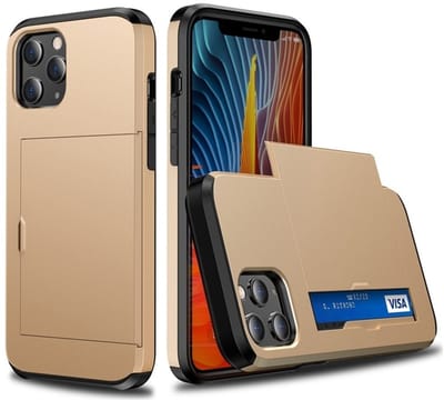 Mobiq pashouder hoesje geschikt voor iPhone 15 Pro Max | vakje voor pasjes goud