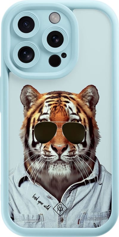 Casimoda® hoesje - Geschikt voor iPhone 14 Pro - Tijger Wild - Effen telefoonhoesje met lensbescherming - Siliconen/TPU - Backcover - Blauw