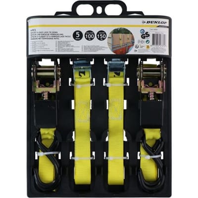Dunlop Spanband met Ratel - 4 Stuks - 5 M - tot 150 KG - Geel