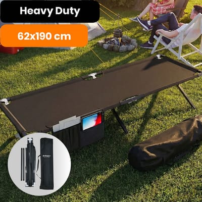 AirSleeperz® Opvouwbaar Campingbed - Zwart - Heavy Duty - Kampeerbed - Veldbed - Stretcher - 1 persoons - 62x190 cm