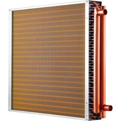 Échangeur de Chaleur Air-Eau, Échangeur Thermique CVC à Tubes Ailetés de 559 x 559 mm avec Tubes en Cuivre et Ailettes en Aluminium, Puissance de Sortie de 190K BTU pour Bois Extérieur