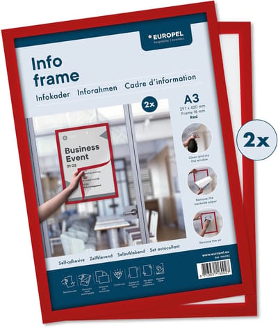 Europel wissellijst zelfklevend – Posterlijst – Magnetisch frame – A3 – 29,7 x 42 cm – Set van 2 stuks – Rood