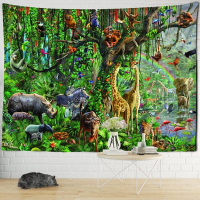 Dinosaurus Tijdperk Wandtapijt Wandhanger Abstracte Kunst Dier Psychedelisch Hekserij Mysterie Tapiz Slaapzaal Huisdecoratie 95x70cm green