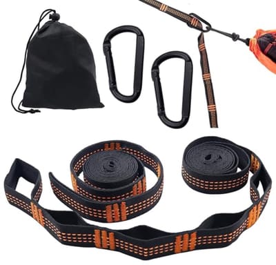 Hangmat bevestigingsriemen set - 2 stuks - 2 m x 2,5 cm - 300 kg - ophangriemen met karabijnhaken voor camping en outdoor