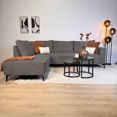 Dimehouse Hoekbank met chaise longue antraciet chenille Yara - links - Chenille - Scandinavisch & Basic - 265 x 210 x 84 cm