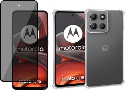 Geschikt voor Motorola Moto G15 / G05 / E15 - Hoesje + Privacy Screenprotector – Privé - Gehard Glas Cover